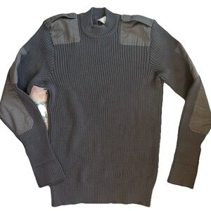 Olive army green utility jumper wool sweater elbow patches crew neck